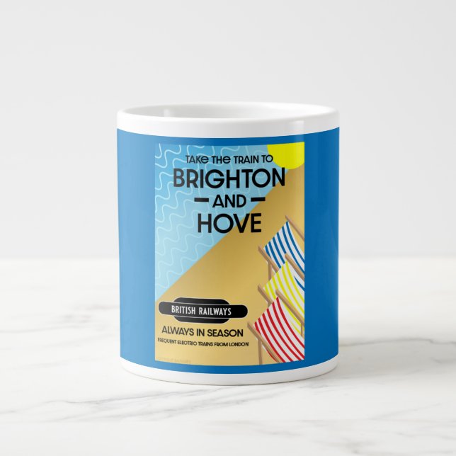 Taza De Café Gigante Brighton Y Hove Train Travel Beach Art (Frente)