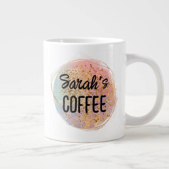 Taza De Café Gigante Brillo abstracto iridiscente con nombre (Derecha)