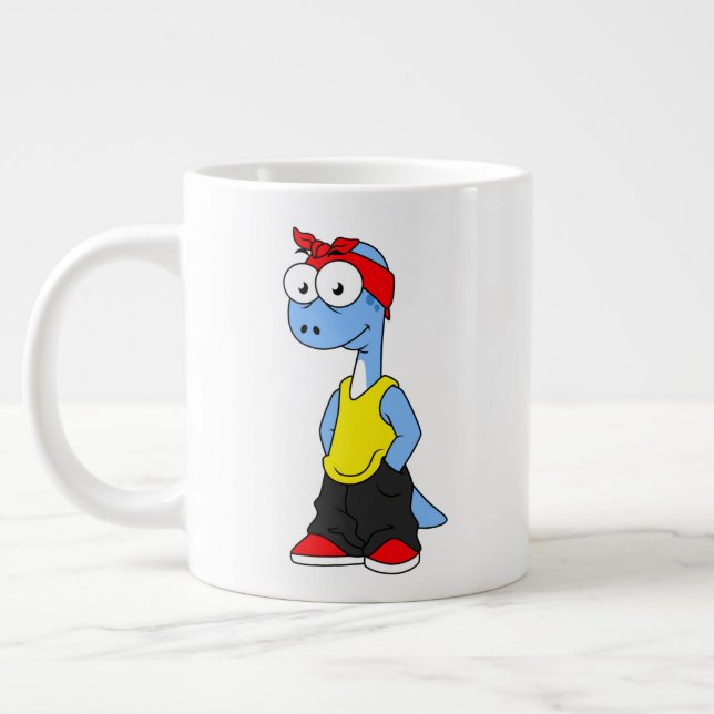 Taza De Café Gigante Brontosauro Vestido Con Ropa De Hip Hop. (Izquierda)