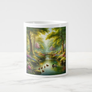 Taza De Café Gigante Brook de primavera con patos/flores