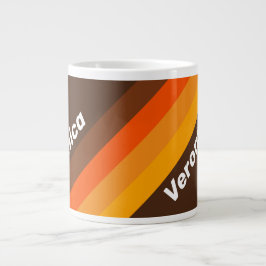 Taza De Café Gigante Brown Retro Stripes with Name