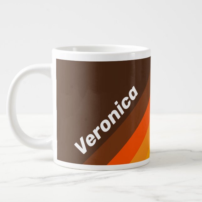 Taza De Café Gigante Brown Retro Stripes with Name (Izquierda)