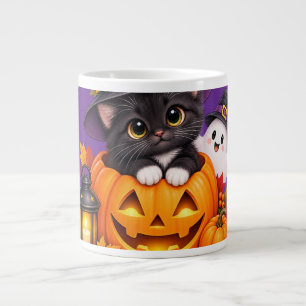 Taza De Café Gigante Bruja de Halloween y gato personalizado con fantas
