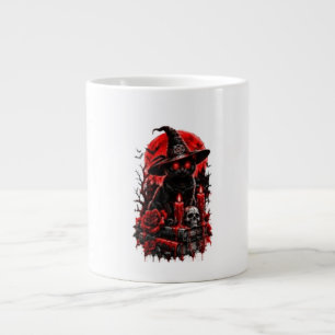Taza De Café Gigante Bruja Gótica Gato Negro Vela Calavera Halloween De