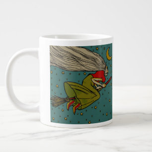 Taza De Café Gigante Bruja malvada de Halloween vintage volando en esco