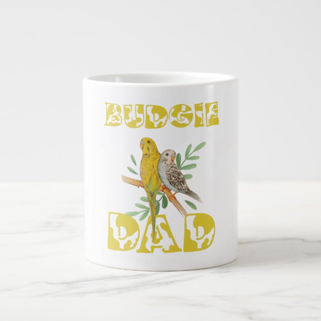 Taza De Café Gigante Budgie dad retro divertido amante del loro (Frente)