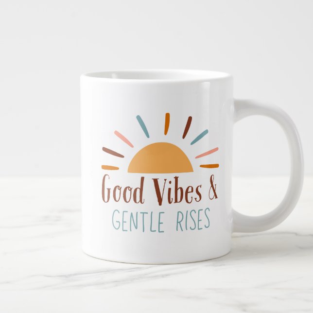 Taza De Café Gigante Buenas vibraciones y suaves ascensos Boho Mug (Derecha)