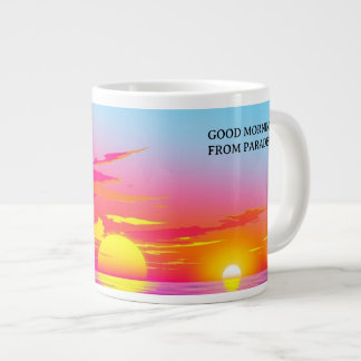 Taza De Café Gigante Buenos Días Paraíso Atardecer Exótico en la Playa