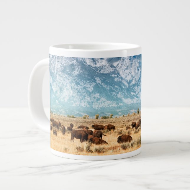Taza De Café Gigante Búfalo bajo las montañas del Gran Tetón (Izquierda)