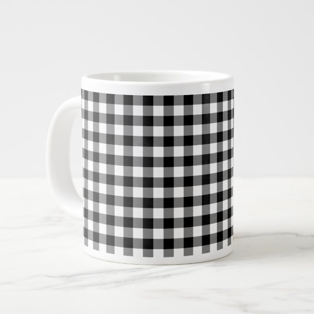 Taza De Café Gigante Buffalo Gingham Black And White Check Therma (Izquierda)