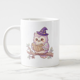 Taza De Café Gigante Búho bruja lindo leyendo libro de hechizos ilustra
