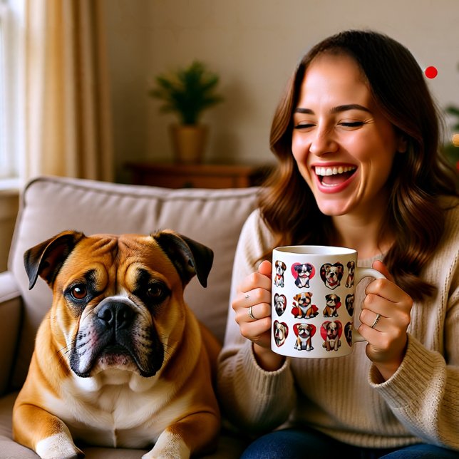 Taza De Café Gigante Bulldog de San Valentín (Bulldog Love Hearts Valentine Pattern Dog Giant Coffee Mug)