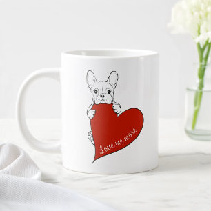 Taza De Café Gigante Bulldog Francés Adorable con un Corazón Rojo