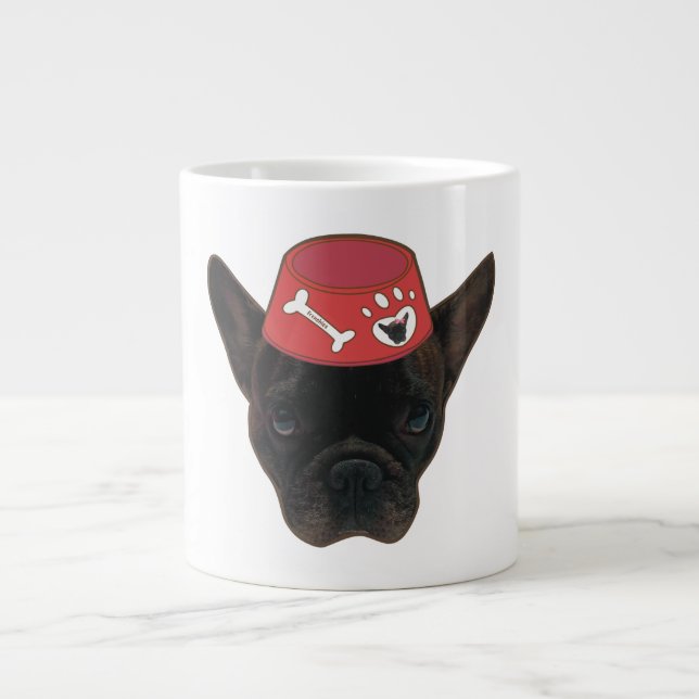 Taza De Café Gigante Bulldog francés con Tazón Rojo (Frente)