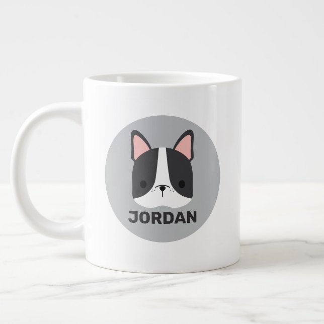 Taza De Café Gigante Bulldog francés lindo con nombre personalizado (Izquierda)