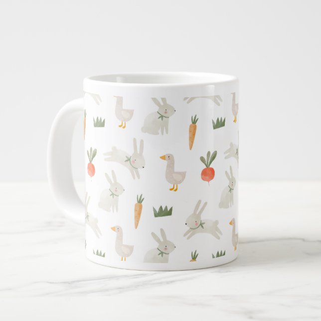 Taza De Café Gigante Bunnies & Ducks en el patrón de la granja (Izquierda)