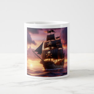 Taza De Café Gigante Buque pirata al amanecer