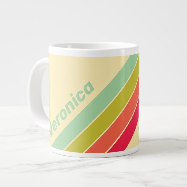 Taza De Café Gigante Buttercream Whisper Stripes with Name (Izquierda)
