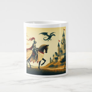 Taza De Café Gigante Caballero medieval/dragón/fantasía de castillo
