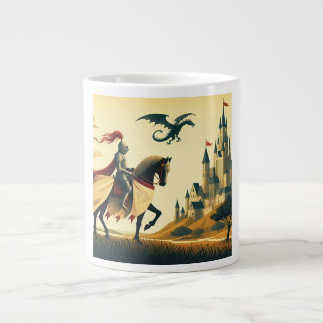Taza De Café Gigante Caballero medieval/dragón/fantasía de castillo (Frente)