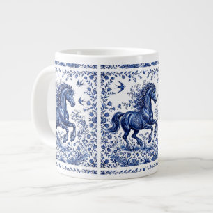 Taza De Café Gigante Caballo frisón al estilo Delftware en prado