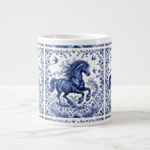 Caballo frisón al estilo Delftware en prado