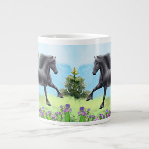 Taza De Café Gigante Caballo frisón negro galopante