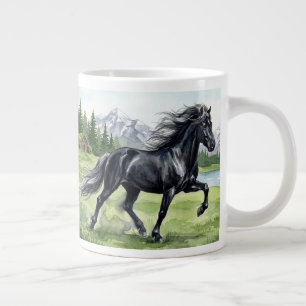 Taza De Café Gigante Caballo islandés negro Freydis en prado