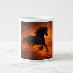 Taza De Café Gigante Caballo Negro Corriendo a Través de Niebla Naranja