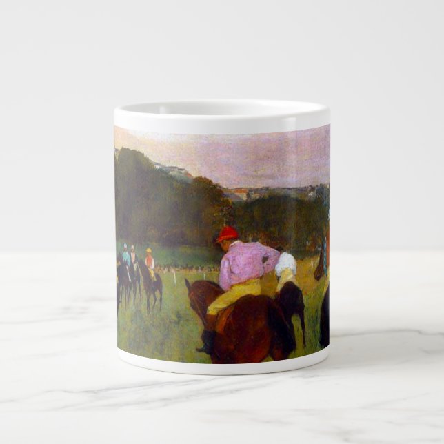 Taza De Café Gigante Caballos de carreras Edgar Degas en Longchamp (Frente)