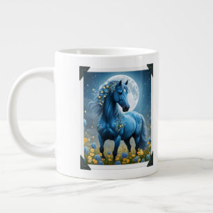 Taza De Café Gigante Caballos Lunares de Fantasía Azules y Negros,
