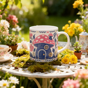 Taza De Café Gigante Cabaña de hongo Toadstool Arte popular Hada