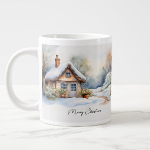 Taza De Café Gigante Cabaña Feliz Navidad en paisaje nevado