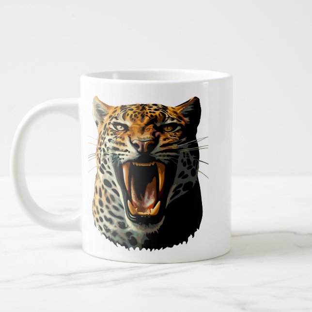 Taza De Café Gigante Cabeza de ataque ruidosa de leopardo (Izquierda)