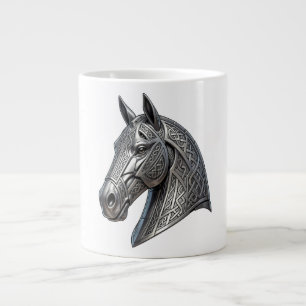 Taza De Café Gigante Cabeza de caballo de plata céltica majestuosa con