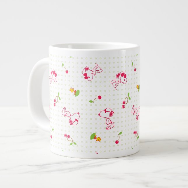 Taza De Café Gigante Cacahuetes | Patrón de cerezo Snoopy y Woodstock (Izquierda)