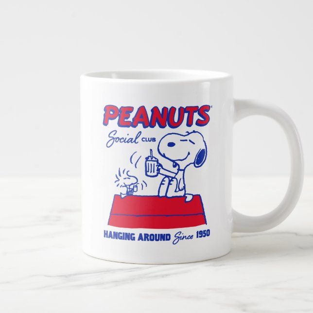 Taza De Café Gigante Cacahuetes | Snoopy & Woodstock colgando alrededor (Derecha)