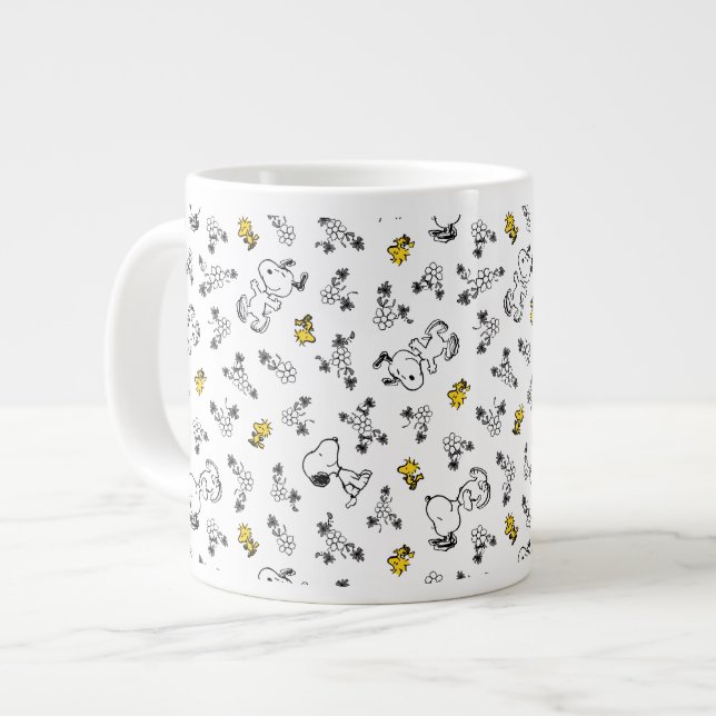 Taza De Café Gigante Cacahuetes | Snoopy & Woodstock Patrón de flores B (Izquierda)