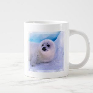 Taza De Café Gigante Cachorro de foca arpía cubierto de copos de nieve