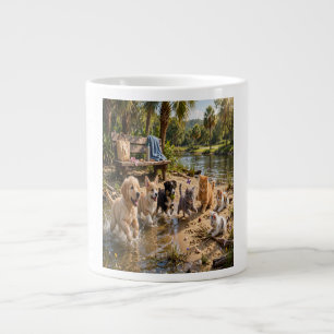 Taza De Café Gigante Cachorros y Gatitos Lindos Aventura junto al Río e