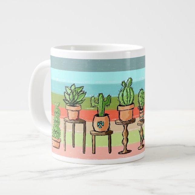 Taza De Café Gigante Cacti de franja pintada (Izquierda)