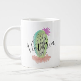 Taza De Café Gigante Cactus acuarela pintado a mano nombre 