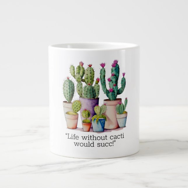 Taza De Café Gigante Cactus cactus cutáneo de acuarela en macetas (Frente)