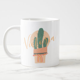 Taza De Café Gigante Cactus Dibujado a Mano Arcoíris Nombre en Maceta 