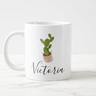 Taza De Café Gigante Cactus Hand Drawing Rainbow Pot Name