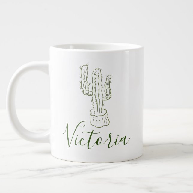 Taza De Café Gigante Cactus Simple Doodle Nombre Gigante Café Mug (Izquierda)