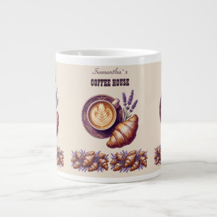 Taza De Café Gigante Cafe Personalizado Merch Croissant Vintage Con Lav