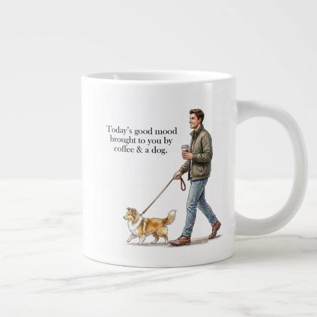 Taza De Café Gigante Café y un Sheltie comienzan el día bien (Derecha)