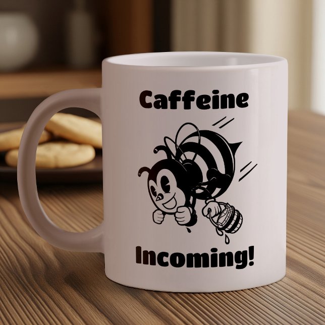 Taza De Café Gigante ¡Cafeína Entrante! Abeja divertida con Personaliza (Subido por el creador)