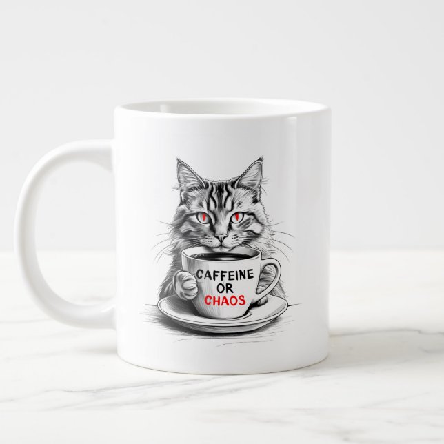 Taza De Café Gigante Caffeine Or Chaos Cat Coffee Lover  (Izquierda)